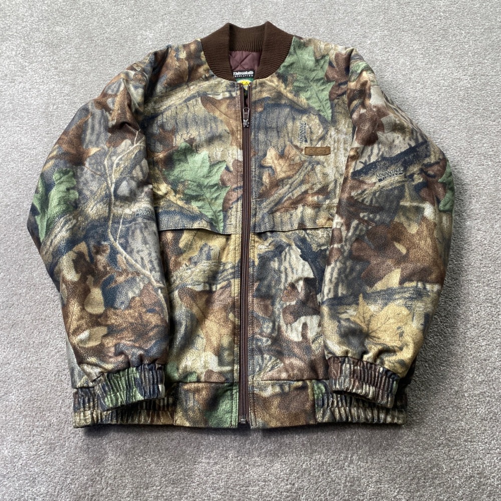 Cabela's Camo Bomber Jacket Women Size M Brown Advantage Timber Thinsulate